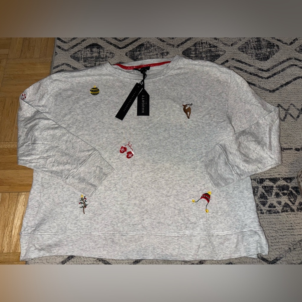 Jane and Delancey Light Gray Embroidered Women's Sweater